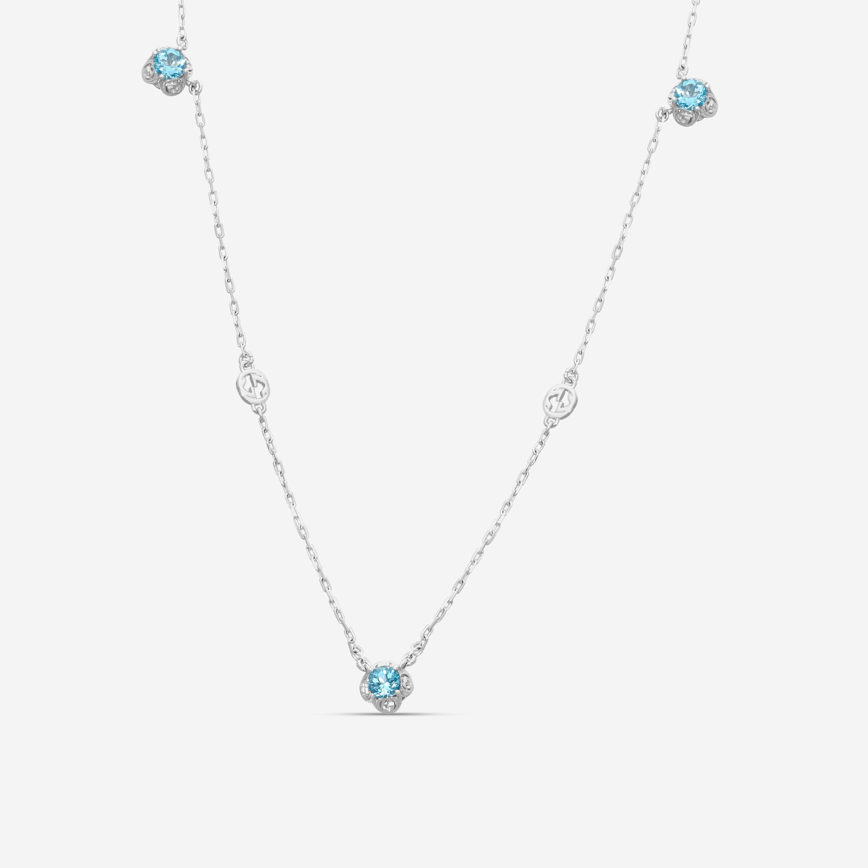 Interlocking G 18K White Gold Blue Topaz Necklace YBB662429002