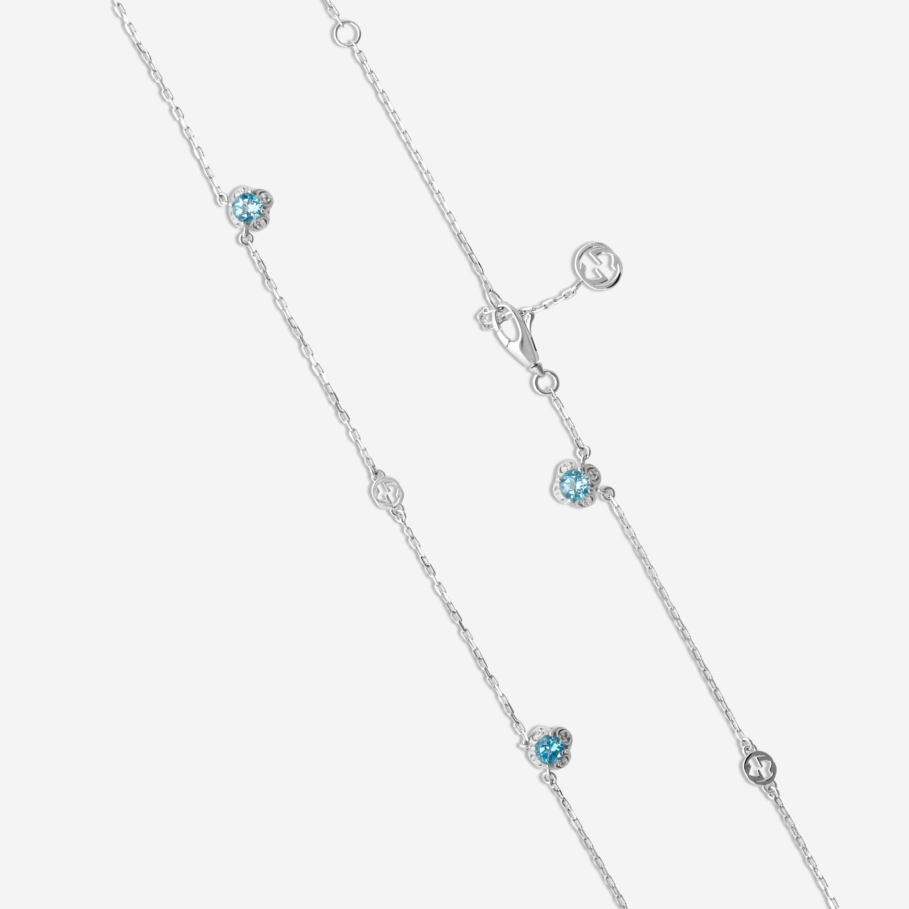 GUCCI Interlocking G Motif 18kt White Gold with Blue Topaz Necklace YBB662429002 MSRP $2480 - THE SOLIST