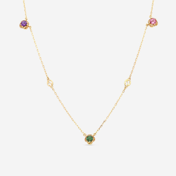 GUCCI Interlocking G Motif 18kt Yellow Gold with Amethyst, Tourmalines, Citrine and Beryl Necklace YBB66242900100U MSRP $2,450 - THE SOLIST