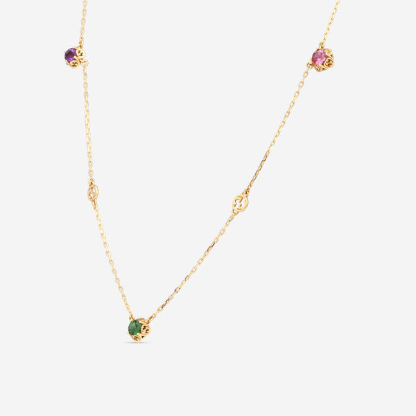 GUCCI Interlocking G Motif 18kt Yellow Gold with Amethyst, Tourmalines, Citrine and Beryl Necklace YBB66242900100U MSRP $2,450 - THE SOLIST