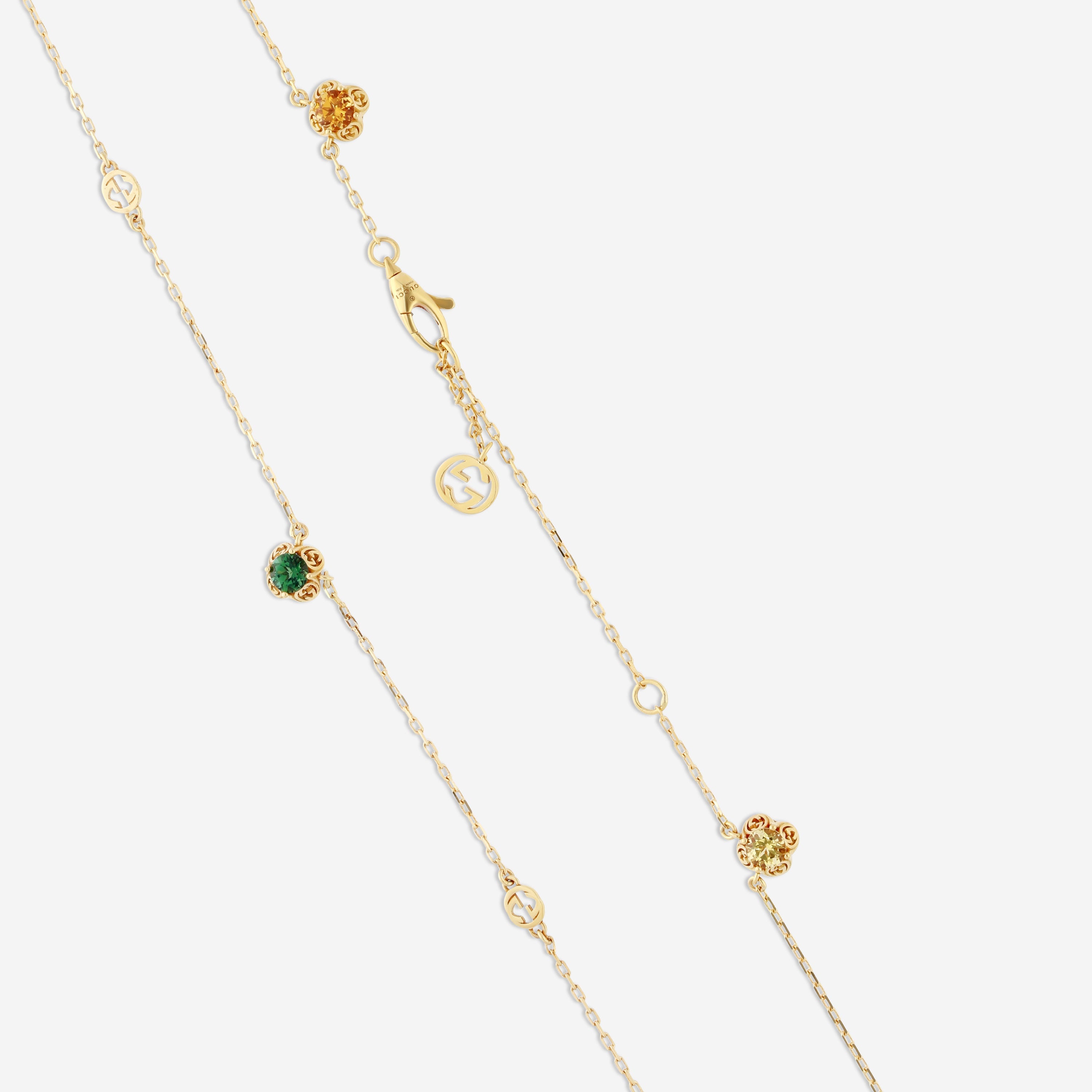 GUCCI Interlocking G Motif 18kt Yellow Gold with Amethyst, Tourmalines, Citrine and Beryl Necklace YBB66242900100U MSRP $2,450 - THE SOLIST