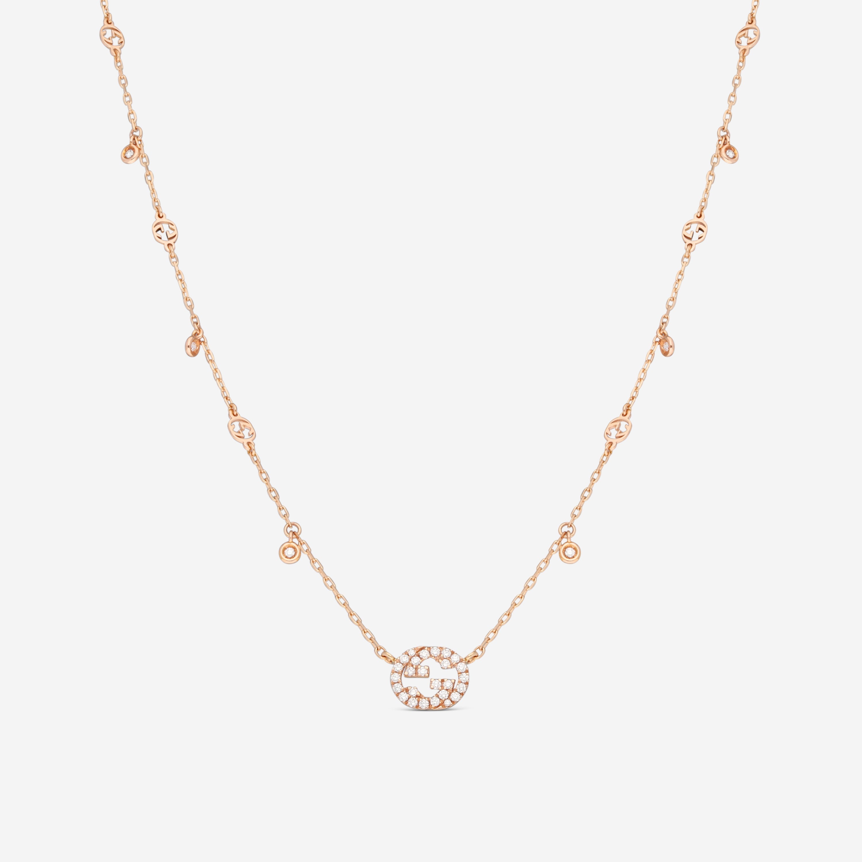 Gucci Interlocking G 18K Rose Gold Diamond Pendant Necklace