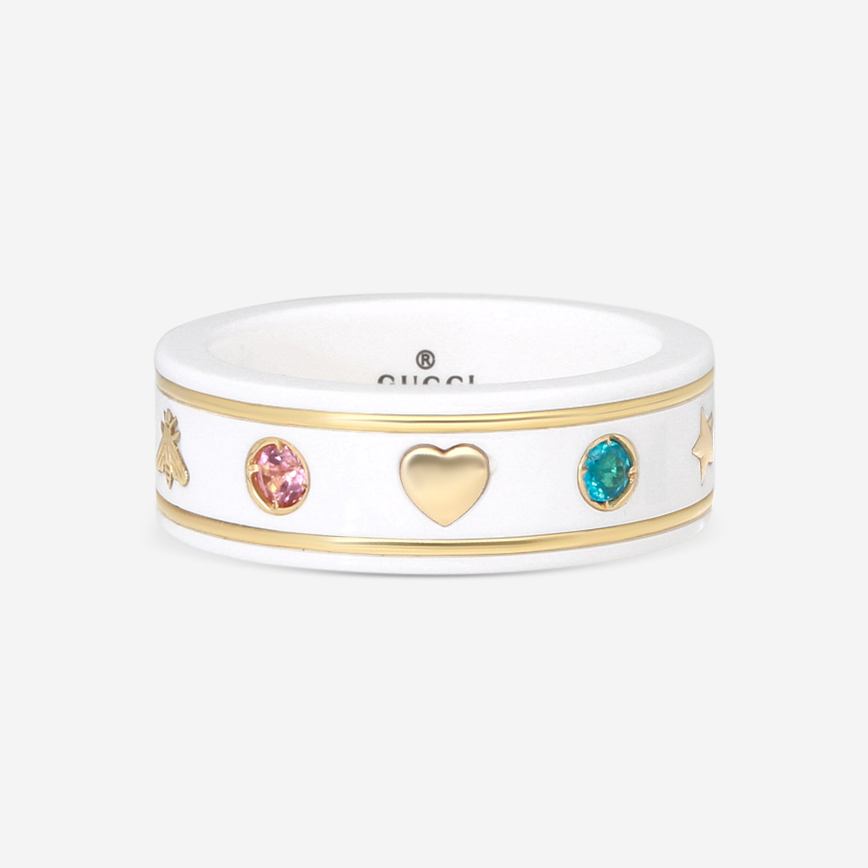 GUCCI Icon Thin Band 18kt Yellow Gold, Zirconia and Topaz Ring YBC527095001012 MSRP $1,070 - THE SOLIST
