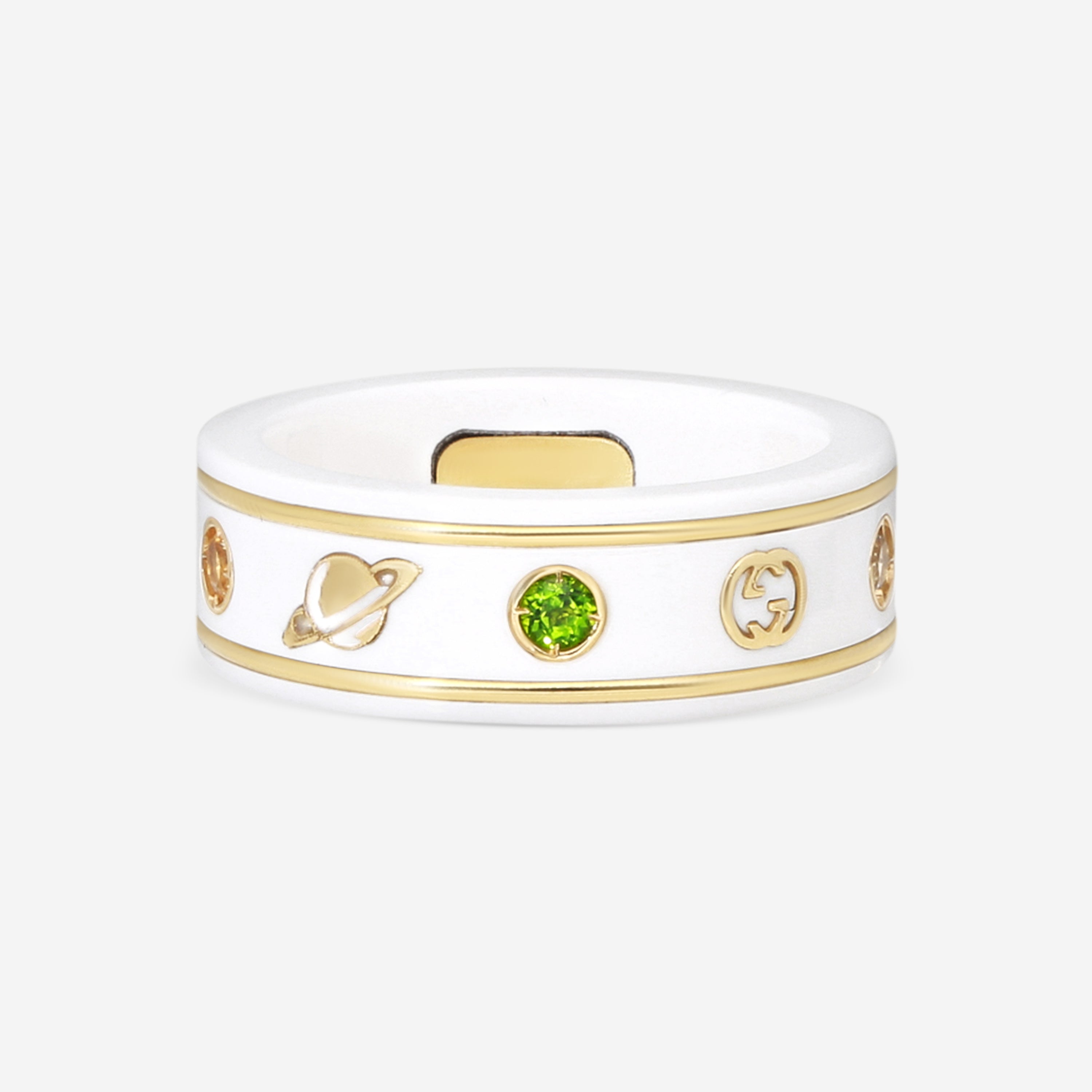 GUCCI Icon Thin Band 18kt Yellow Gold, Zirconia and Topaz Ring YBC527095001012 MSRP $1,070 - THE SOLIST