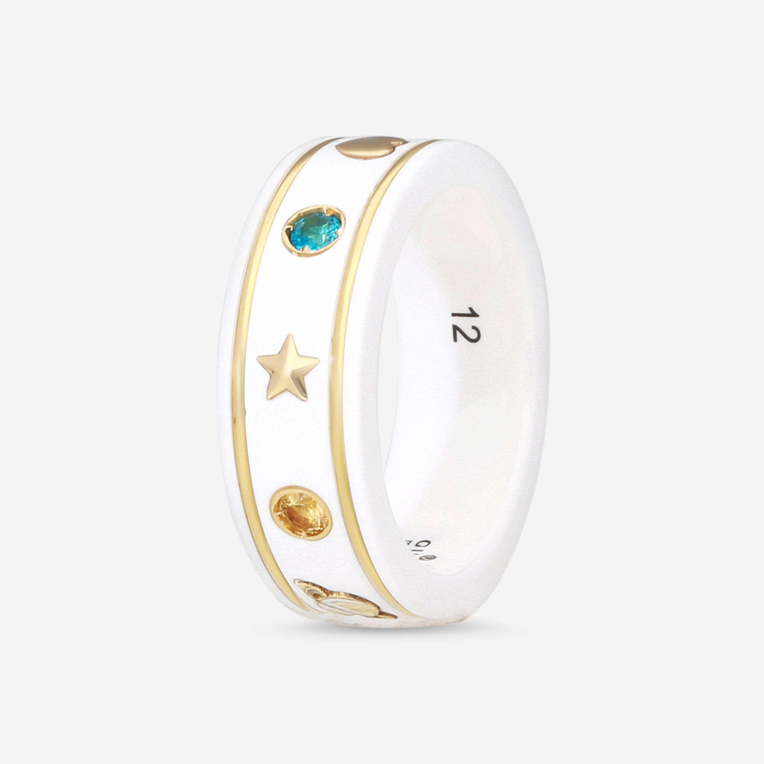 GUCCI Icon Thin Band 18kt Yellow Gold, Zirconia and Topaz Ring YBC527095001012 MSRP $1,070 - THE SOLIST