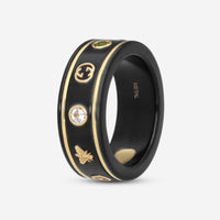GUCCI Icon Thin Band 18kt Yellow Gold, Black Synthetic Corundum and Topaz Ring YBC527095002009 MSRP $1,070 - THE SOLIST