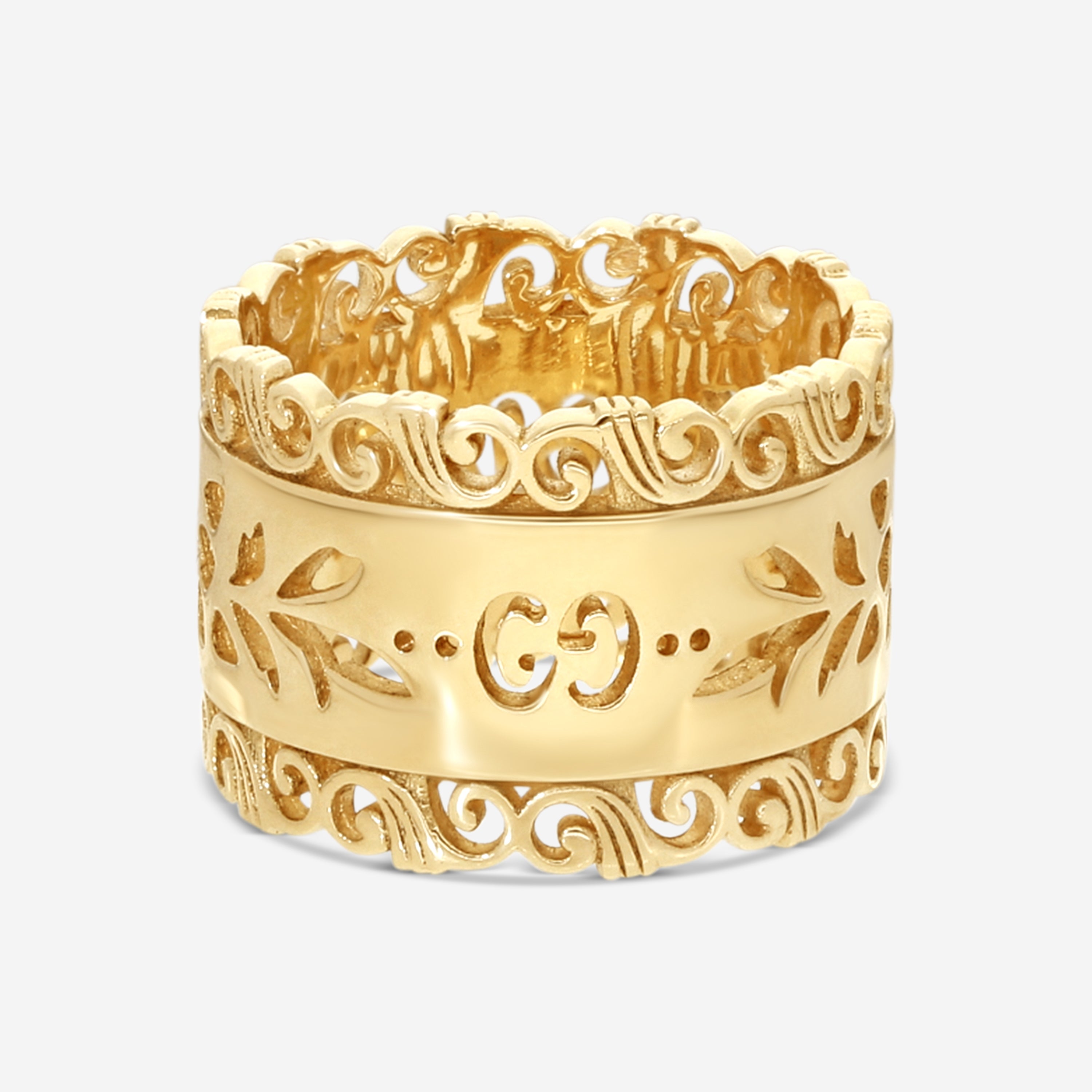 Gucci Icon Blooms 18K Yellow Gold Wide Band Ring YBC554647001012 MSRP $2,100 - THE SOLIST