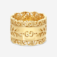 Gucci Icon Blooms 18K Yellow Gold Wide Band Ring YBC554647001012 MSRP $2,100 - THE SOLIST