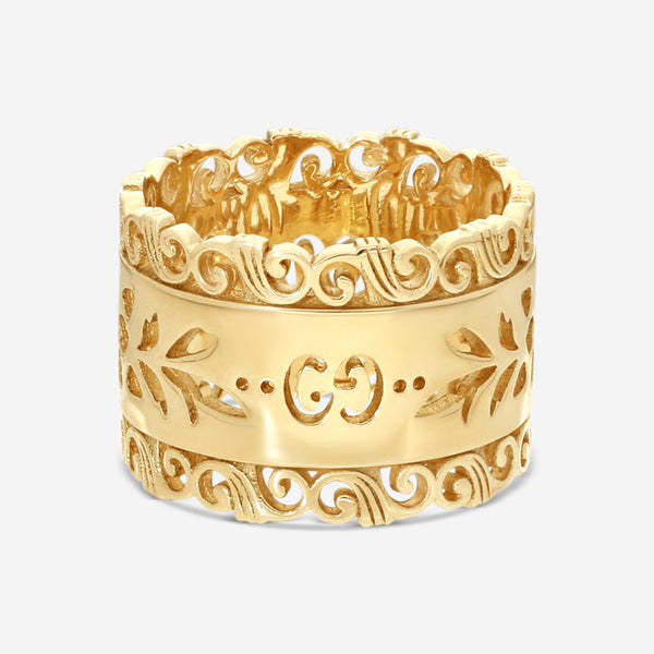 Gucci Icon Blooms 18K Yellow Gold Wide Band Ring YBC554647001012 MSRP $2,100 - THE SOLIST