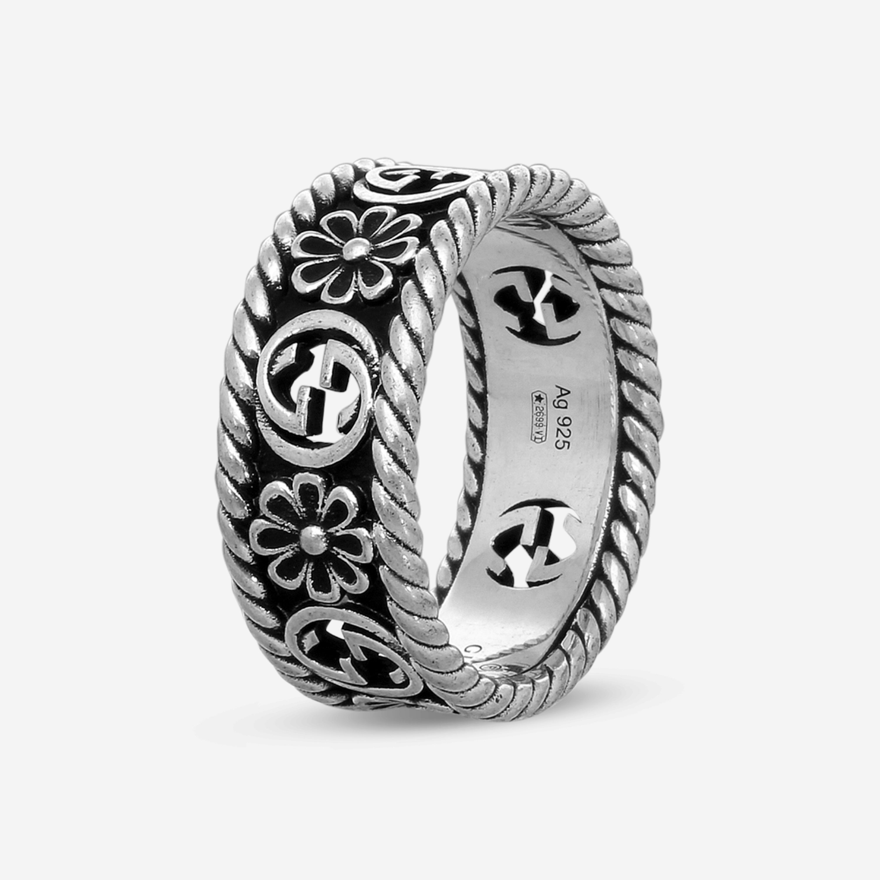 Gucci Interlocking G Sterling Silver Band Ring YBC577263001