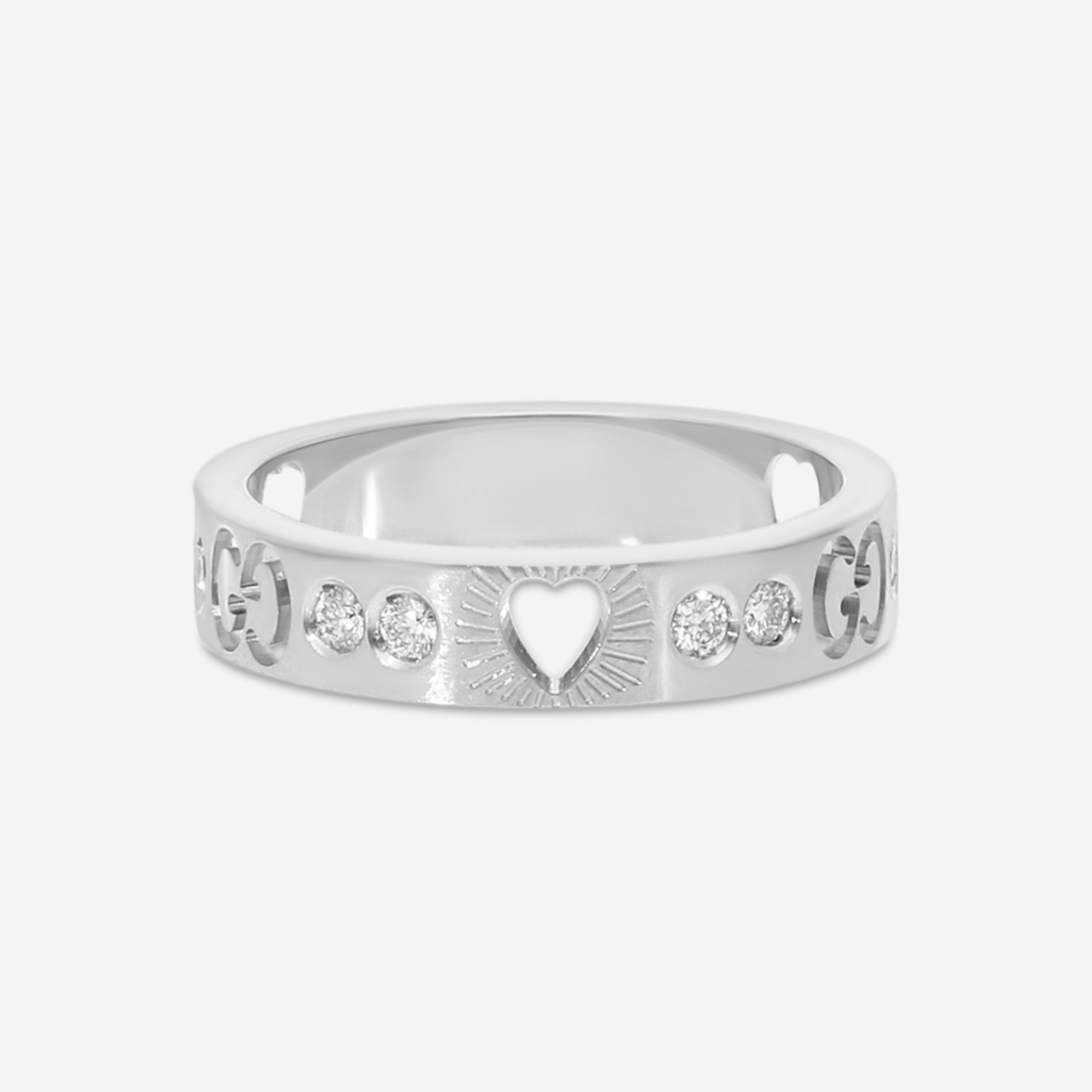 Gucci Icon 18K White Gold and Diamond Band Ring YBC662055001010 MSRP $2,300 - THE SOLIST