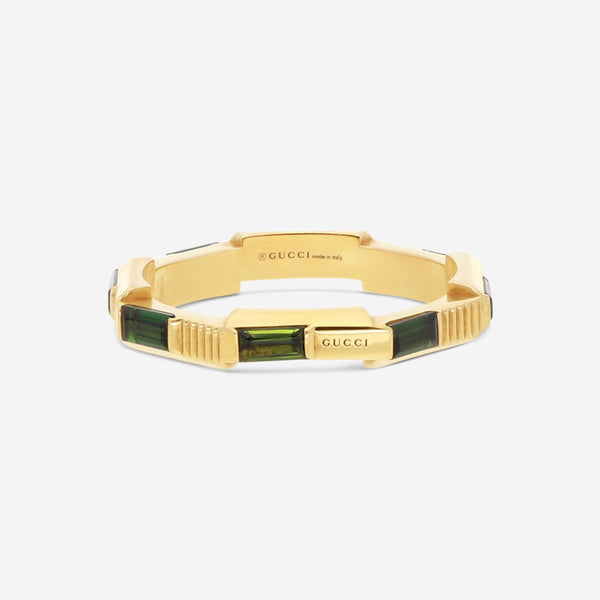 GUCCI Link to Love 18kt Yellow Gold and Green Tourmaline Ring YBC662256002017 MSRP $2,910 - THE SOLIST
