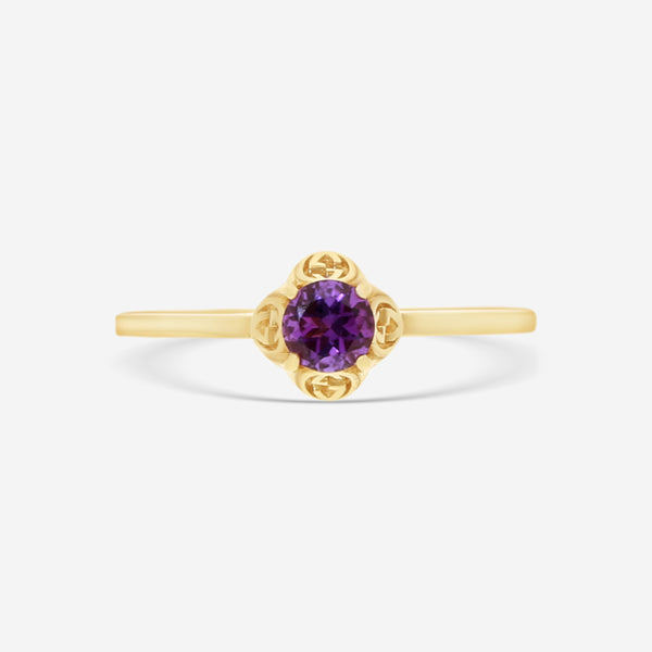 Gucci 18K Yellow Gold and Amethyst Interlocking G Motif Ring YBC662428003011 MSRP $820 - THE SOLIST