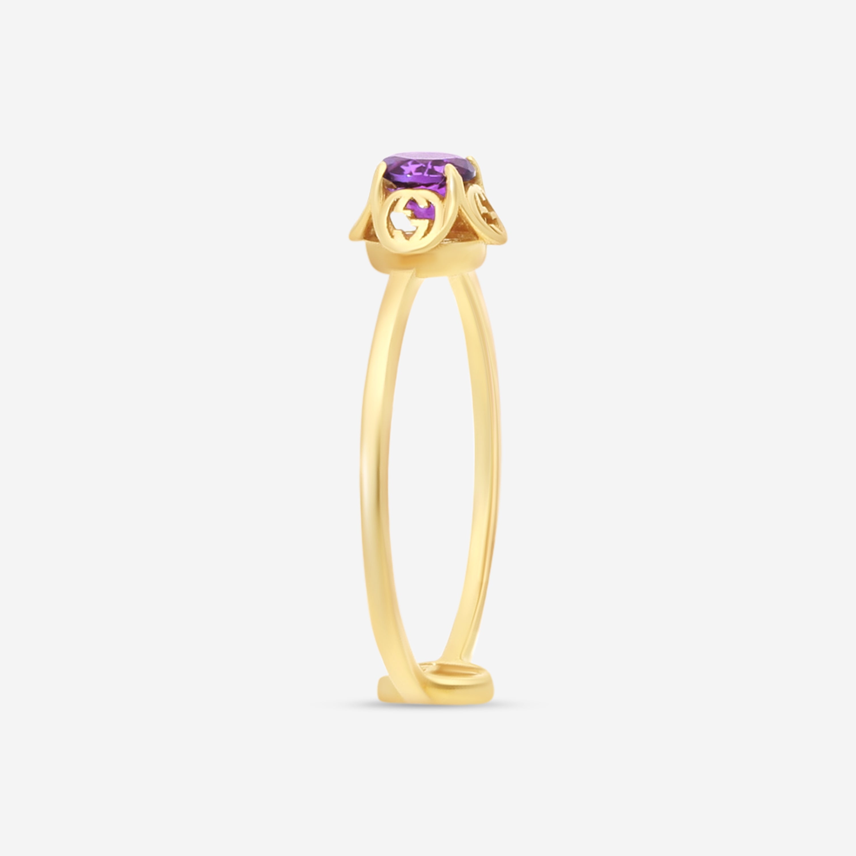 Gucci 18K Yellow Gold and Amethyst Interlocking G Motif Ring YBC662428003011 MSRP $820 - THE SOLIST