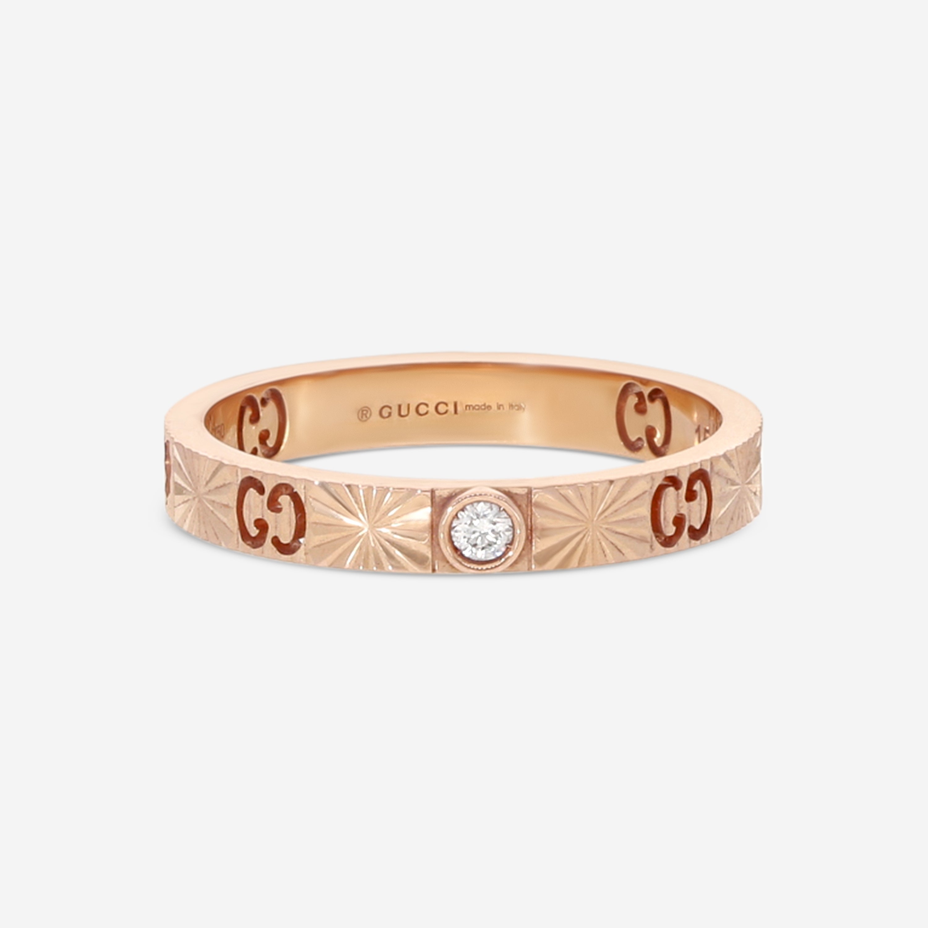 Gucci Icon 18K Rose Gold and Diamond Band Ring YBC727892001015 MSRP $1,500 - THE SOLIST