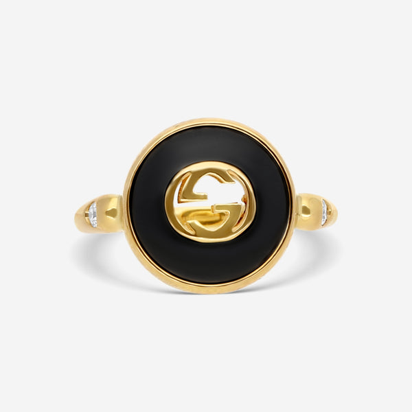 Gucci 18K Yellow Gold Onyx & Diamond Statement Ring YBC786547001009 - THE SOLIST
