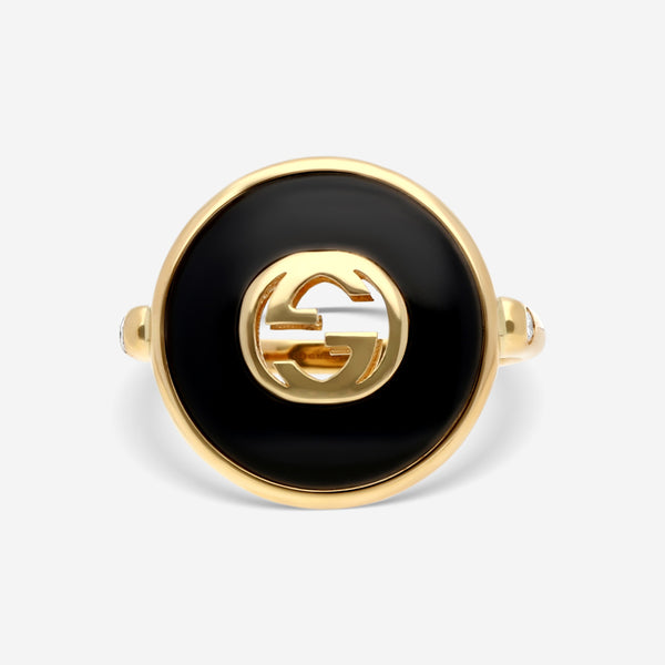 Gucci 18K Yellow Gold Onyx & Diamond Statement Ring YBC786604001017 - THE SOLIST