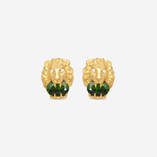 Gucci Lion Head 18K Yellow Gold Chrome Diopside and Diamond Earrings YBD609866001 MSRP $3,960 - THE SOLIST