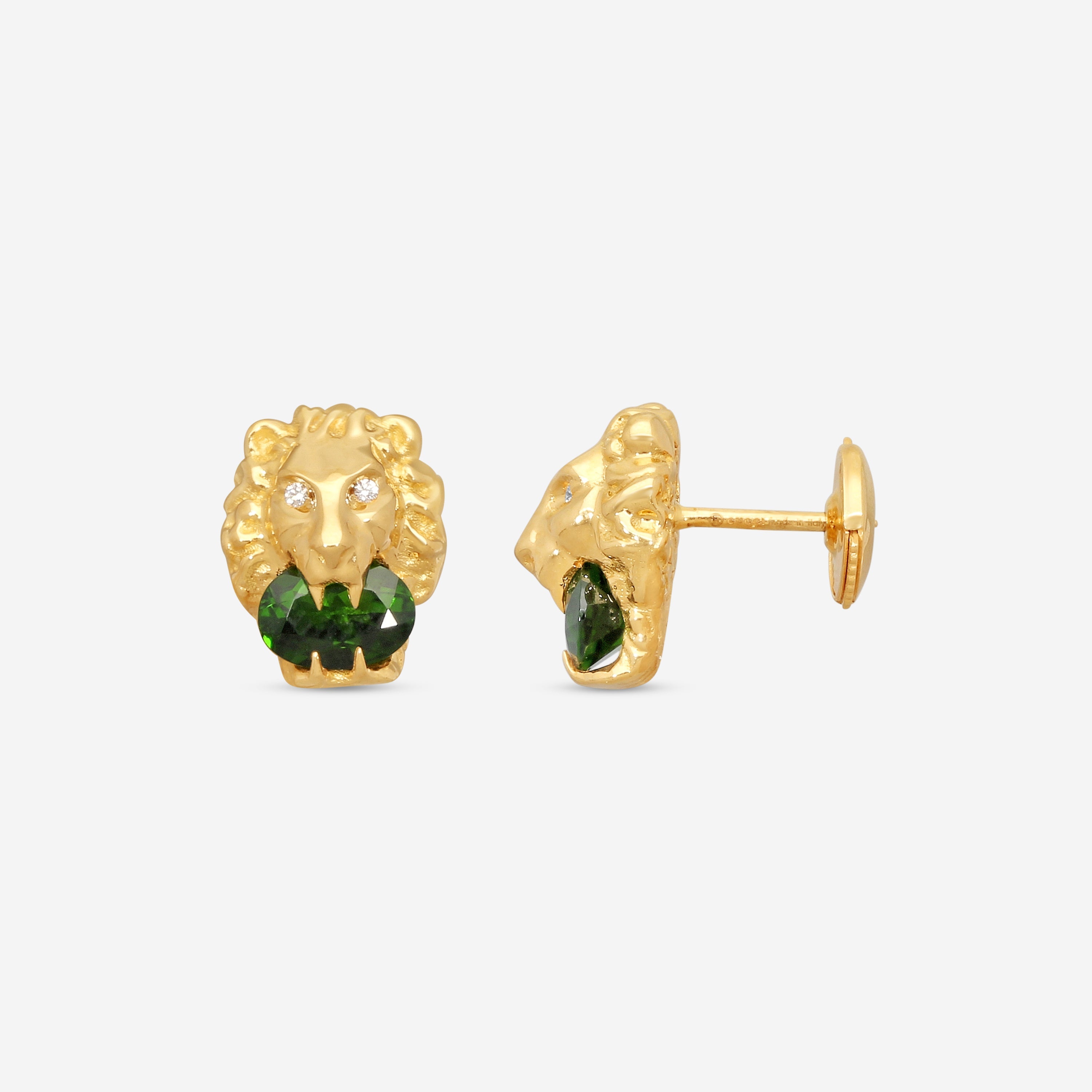 Gucci Lion Head 18K Yellow Gold Chrome Diopside and Diamond Earrings YBD609866001 MSRP $3,960 - THE SOLIST