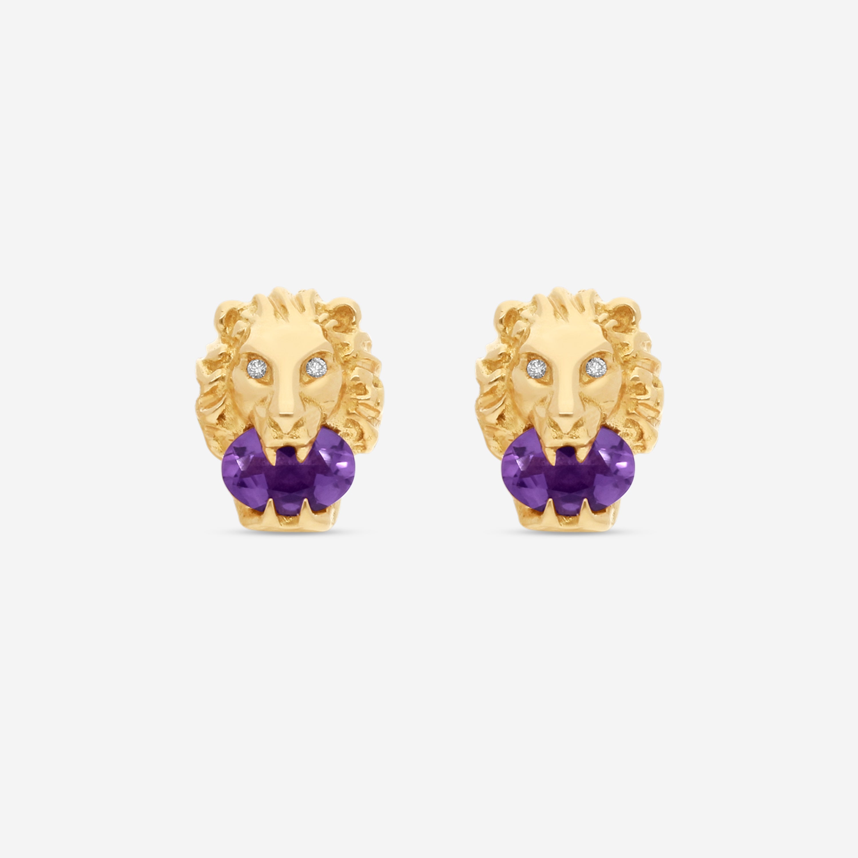 Gucci Lion Head 18K Yellow Gold, Amethyst & Diamond Earrings YBD60986600200U MSRP $3,200 - THE SOLIST