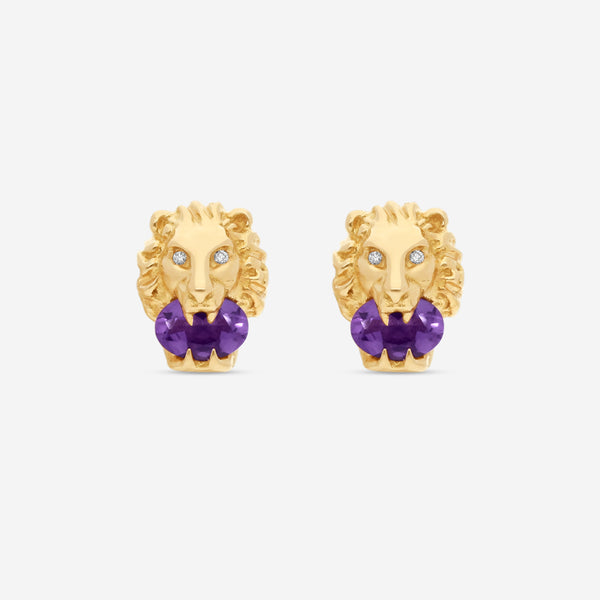 Gucci Lion Head 18K Yellow Gold, Amethyst & Diamond Earrings YBD60986600200U MSRP $3,200 - THE SOLIST