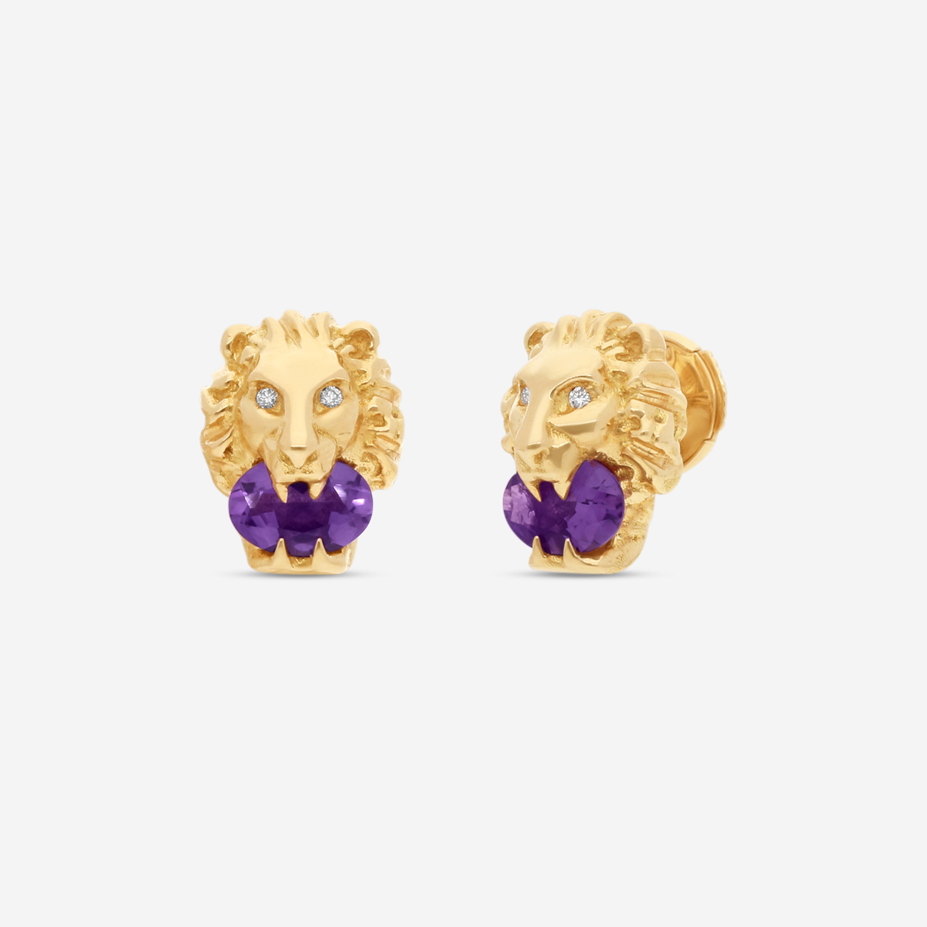 Gucci Lion Head 18K Yellow Gold, Amethyst & Diamond Earrings YBD60986600200U MSRP $3,200 - THE SOLIST
