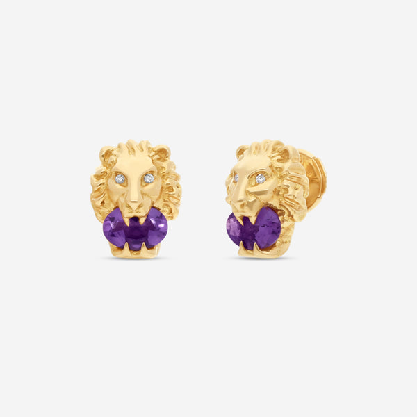 Gucci Lion Head 18K Yellow Gold, Amethyst & Diamond Earrings YBD60986600200U MSRP $3,200 - THE SOLIST