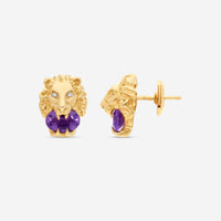 Gucci Lion Head 18K Yellow Gold, Amethyst & Diamond Earrings YBD60986600200U MSRP $3,200 - THE SOLIST