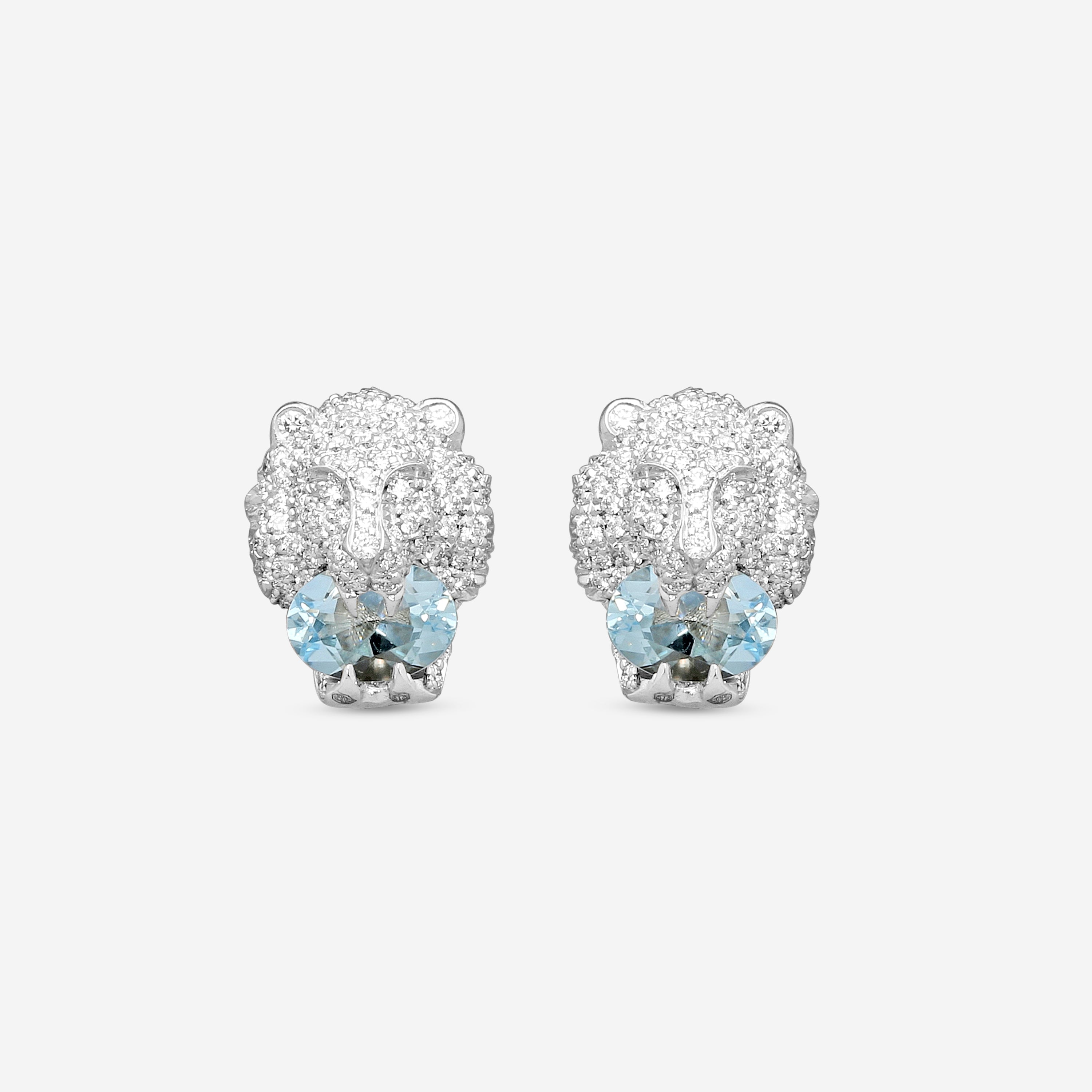 Gucci Lion Head 18K White Gold Aquamarine and Diamond Earrings MSRP $9,240 YBD60986800200U - THE SOLIST