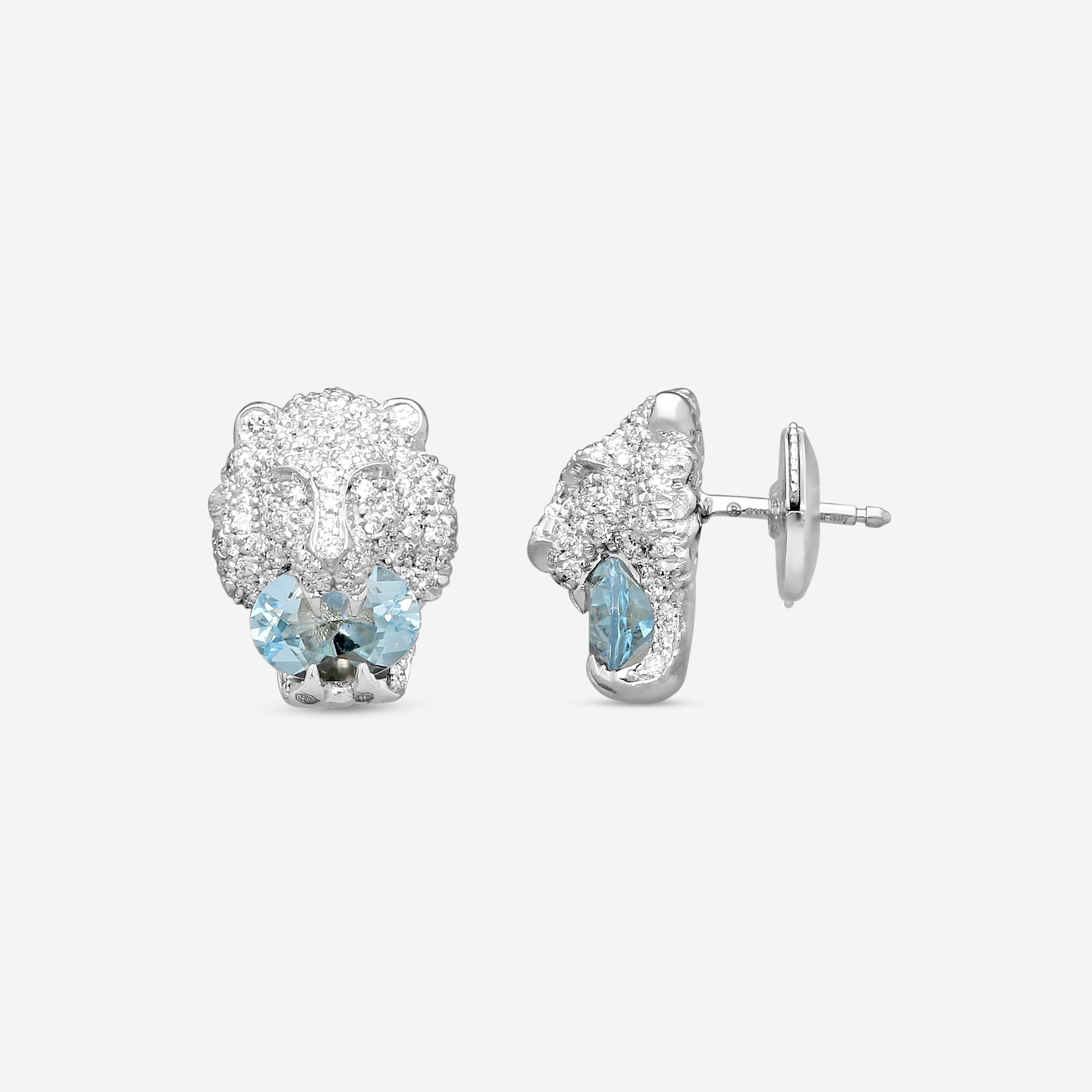 Gucci Lion Head 18K White Gold Aquamarine and Diamond Earrings MSRP $9,240 YBD60986800200U - THE SOLIST