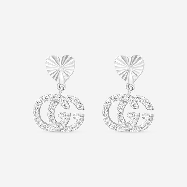 Gucci 18K White Gold with Diamonds Double G Heart Earrings YBD64860200100U MSRP $2,600 - THE SOLIST