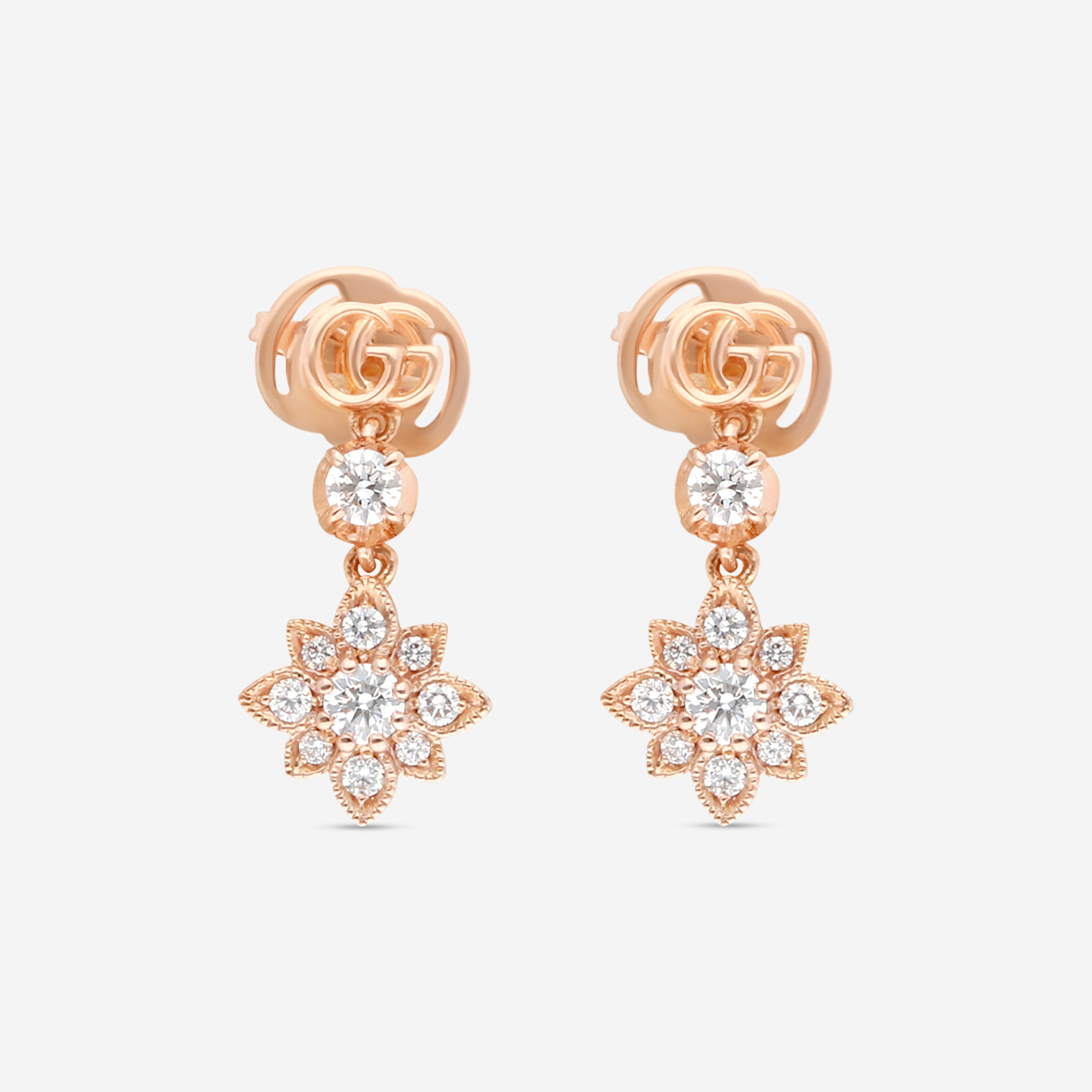 Gucci Flora 18K Rose Gold & Diamond Flower Drop Earrings YBD70269100100U MSRP $3,250 - THE SOLIST