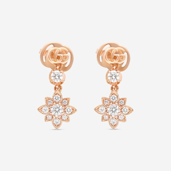 Gucci Flora 18K Rose Gold & Diamond Flower Drop Earrings YBD70269100100U MSRP $3,250 - THE SOLIST