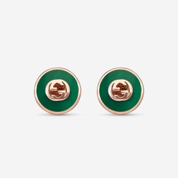 Gucci 18K Yellow Gold Green Agate Stud Earrings YBD78655400200U - THE SOLIST