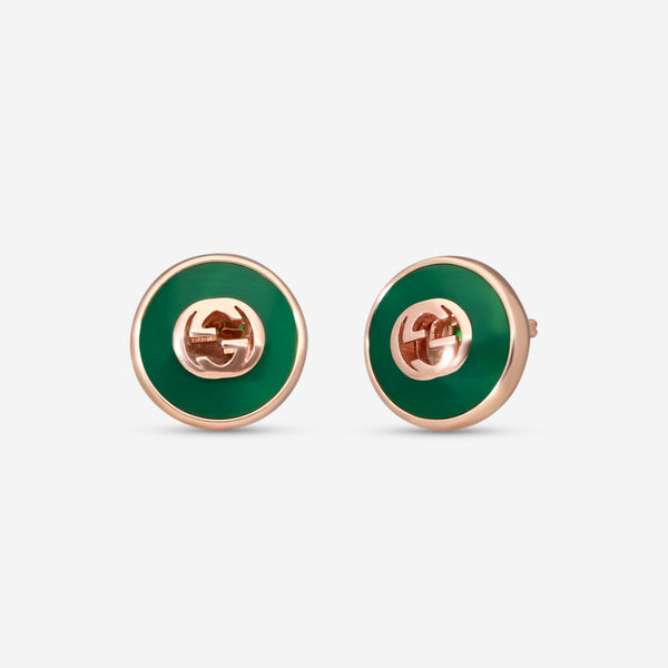 Gucci 18K Yellow Gold Green Agate Stud Earrings YBD78655400200U - THE SOLIST