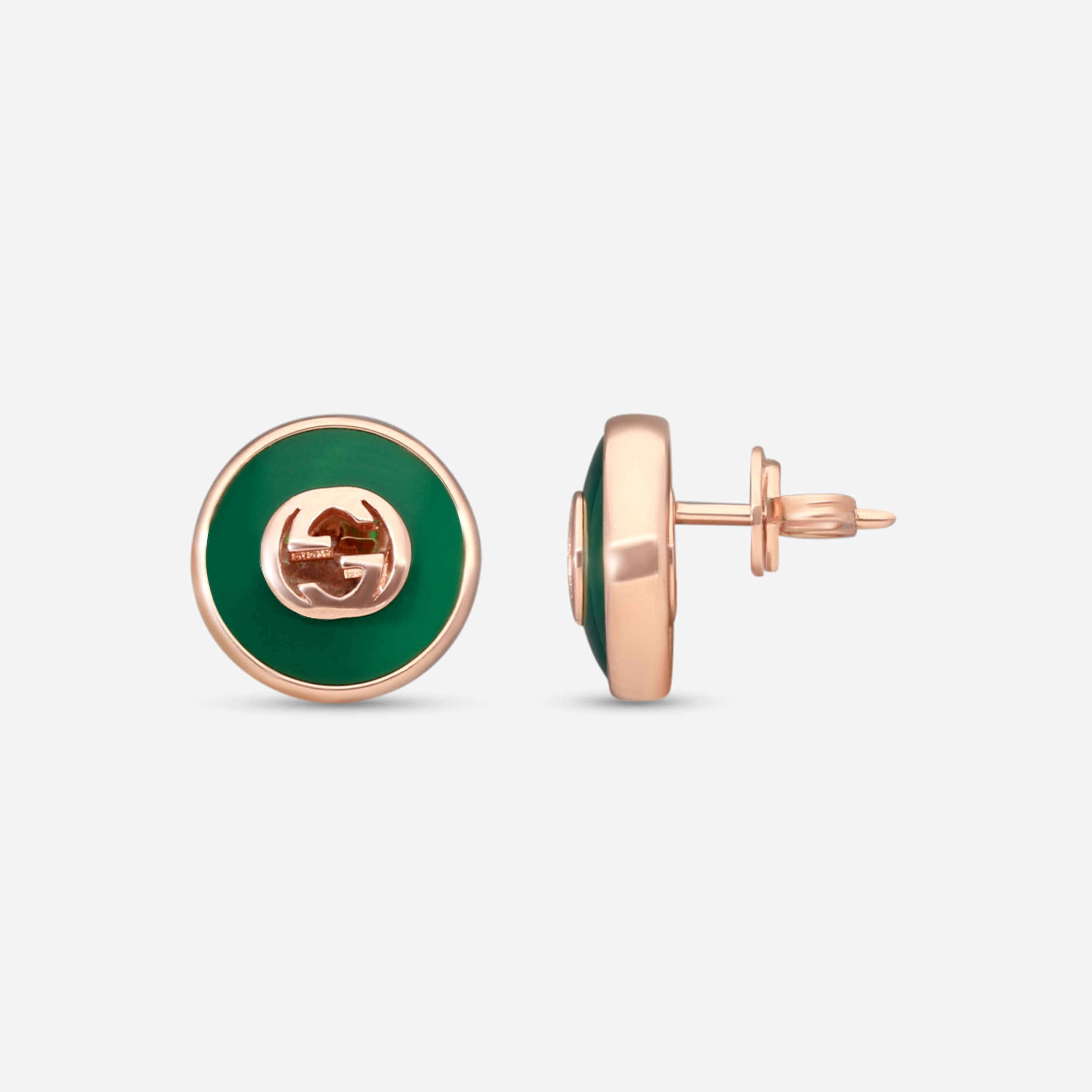 Gucci 18K Yellow Gold Green Agate Stud Earrings YBD78655400200U - THE SOLIST
