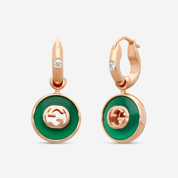 Gucci 18K Rose Gold Green Agate and Diamond Drop Earrings MSRP $2,950 YBD786563002 - THE SOLIST