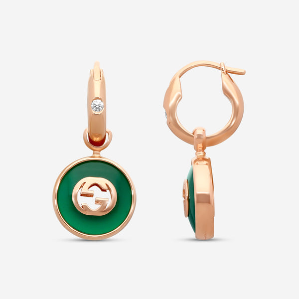 Gucci 18K Rose Gold Green Agate and Diamond Drop Earrings MSRP $2,950 YBD786563002 - THE SOLIST