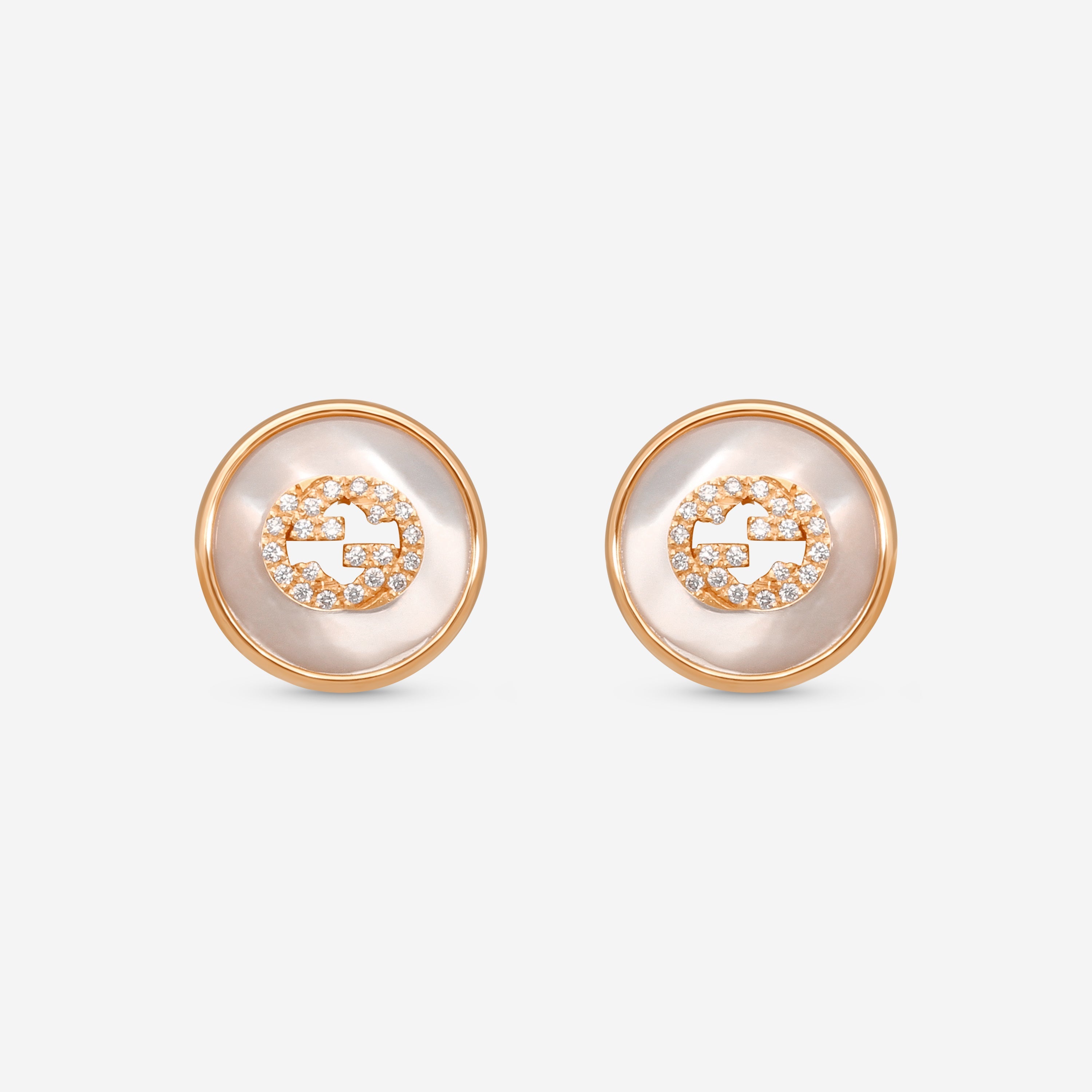 Gucci GG 18K Rose Gold Mother of Pearl and Diamond Stud Earrings YBD786746001 MSRP $3,550 - THE SOLIST