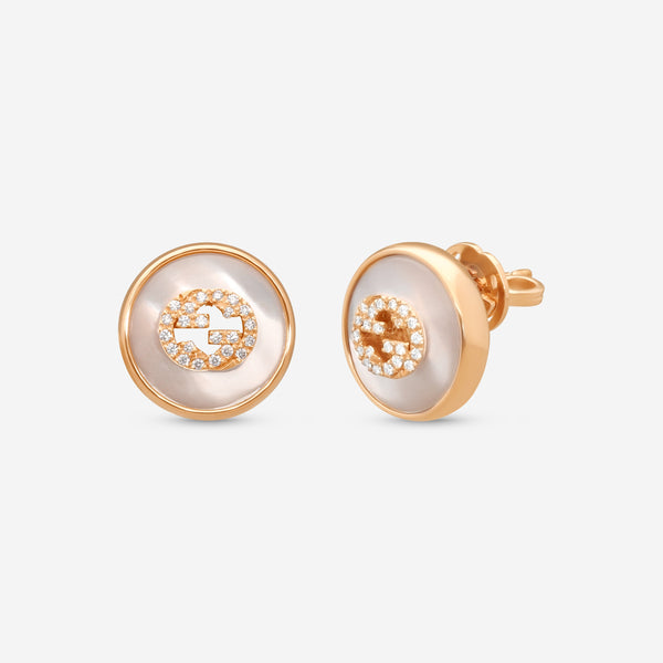 Gucci GG 18K Rose Gold Mother of Pearl and Diamond Stud Earrings YBD786746001 MSRP $3,550 - THE SOLIST