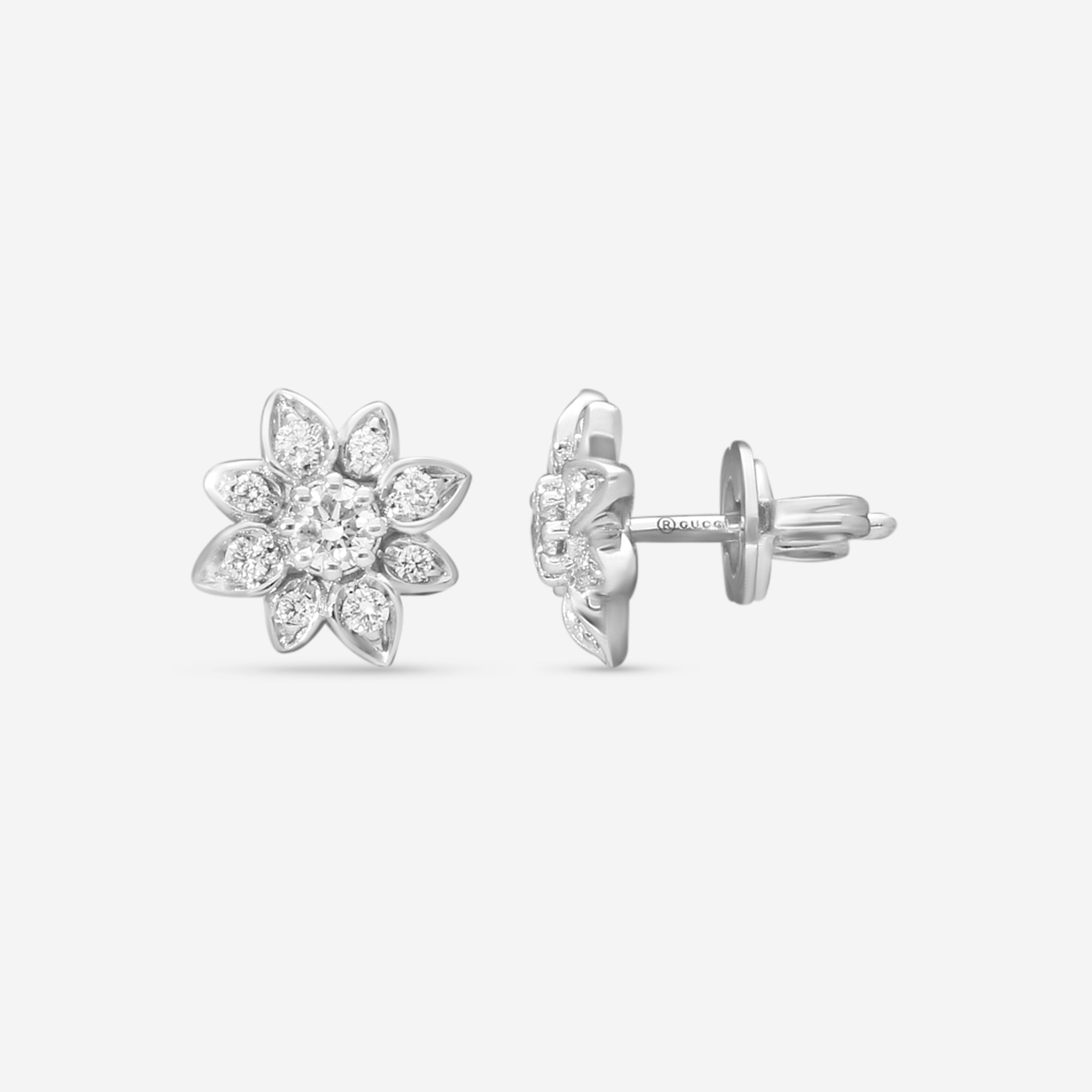 Gucci Flower 18K White Gold and Diamond Small Earrings YBD79619600100U MSRP $3,750 - THE SOLIST