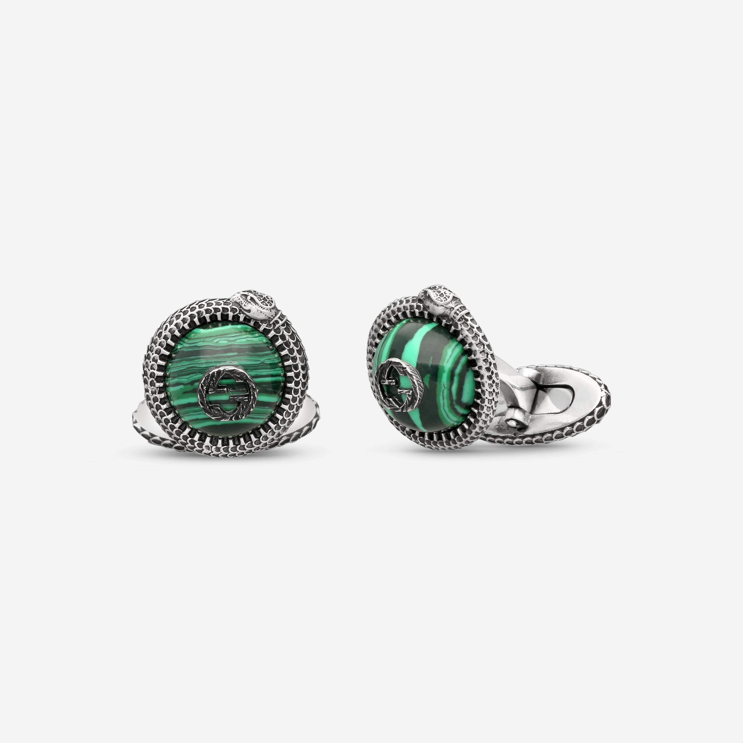 Gucci Sterling Silver & Malachite Resin Cufflinks YBE57742600100U