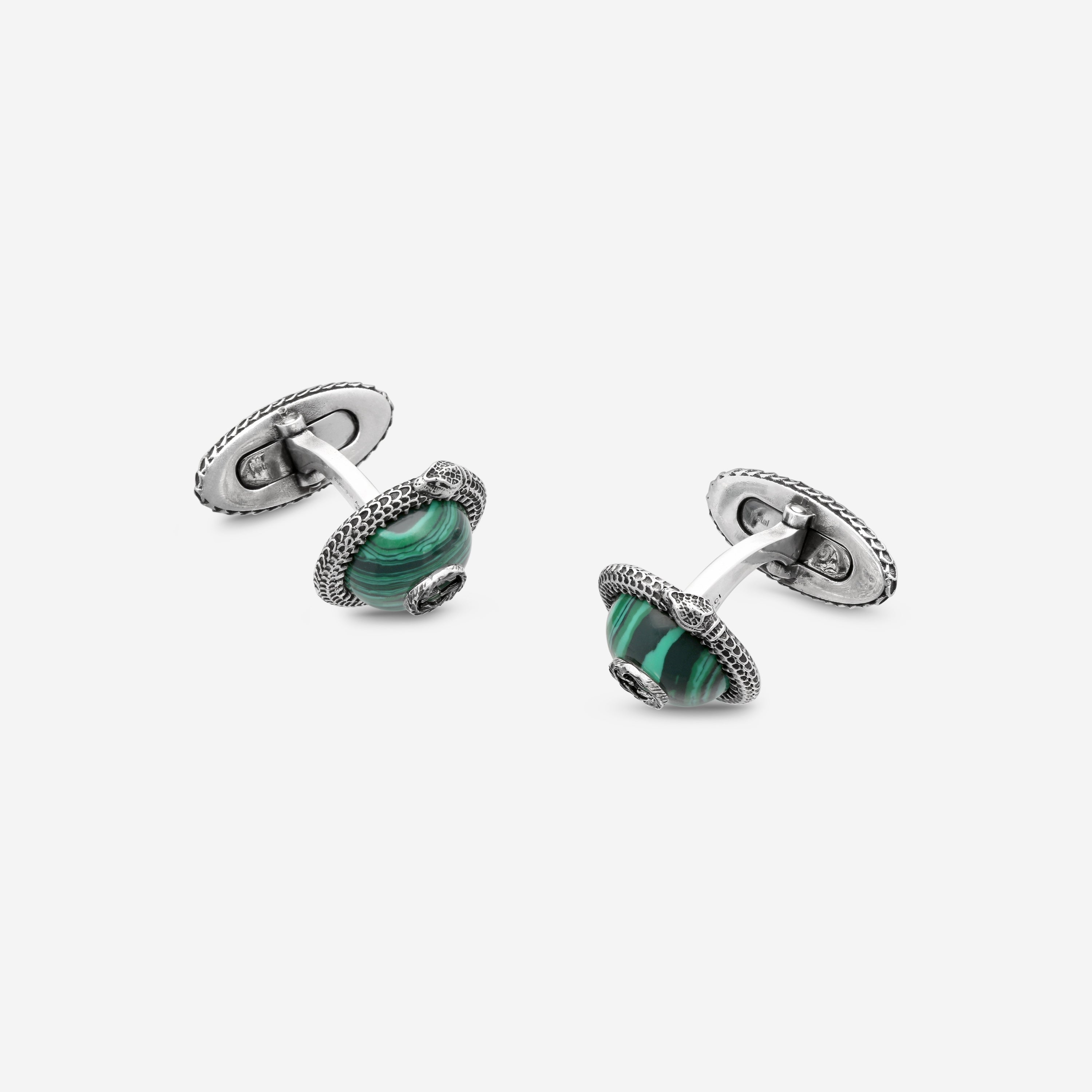Gucci Sterling Silver & Malachite Resin Cufflinks YBE57742600100U