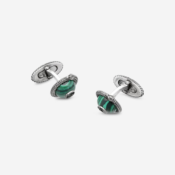Gucci Sterling Silver & Malachite Resin Cufflinks YBE57742600100U