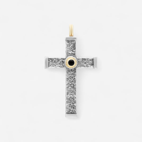 Konstantino 18K Yellow Gold & Sterling Silver Onyx Hammered Cross Pendant STKJ163-130-120