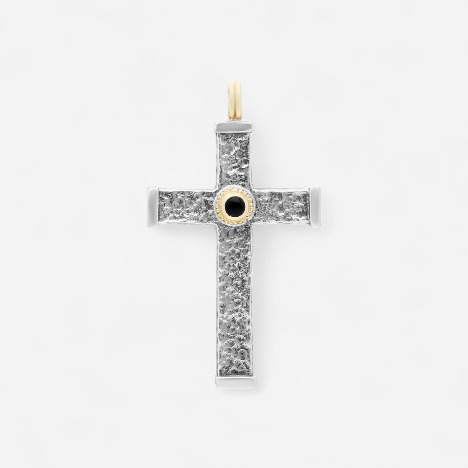 Konstantino 18K Yellow Gold & Sterling Silver Onyx Hammered Cross Pendant STKJ163-130-120 - THE SOLIST