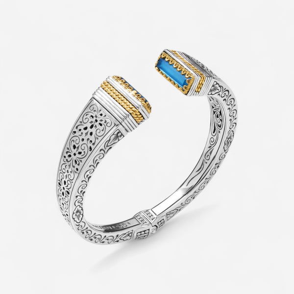 Konstantino Sterling Silver & 18K Yellow Gold Mother of Pearl & Blue Spinel Cuff Bracelet BKJ697-628
