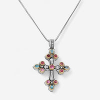 Konstantino Sterling Silver & 18K Yellow Gold Multistone Cross Pendant STMK6899-999-CAB