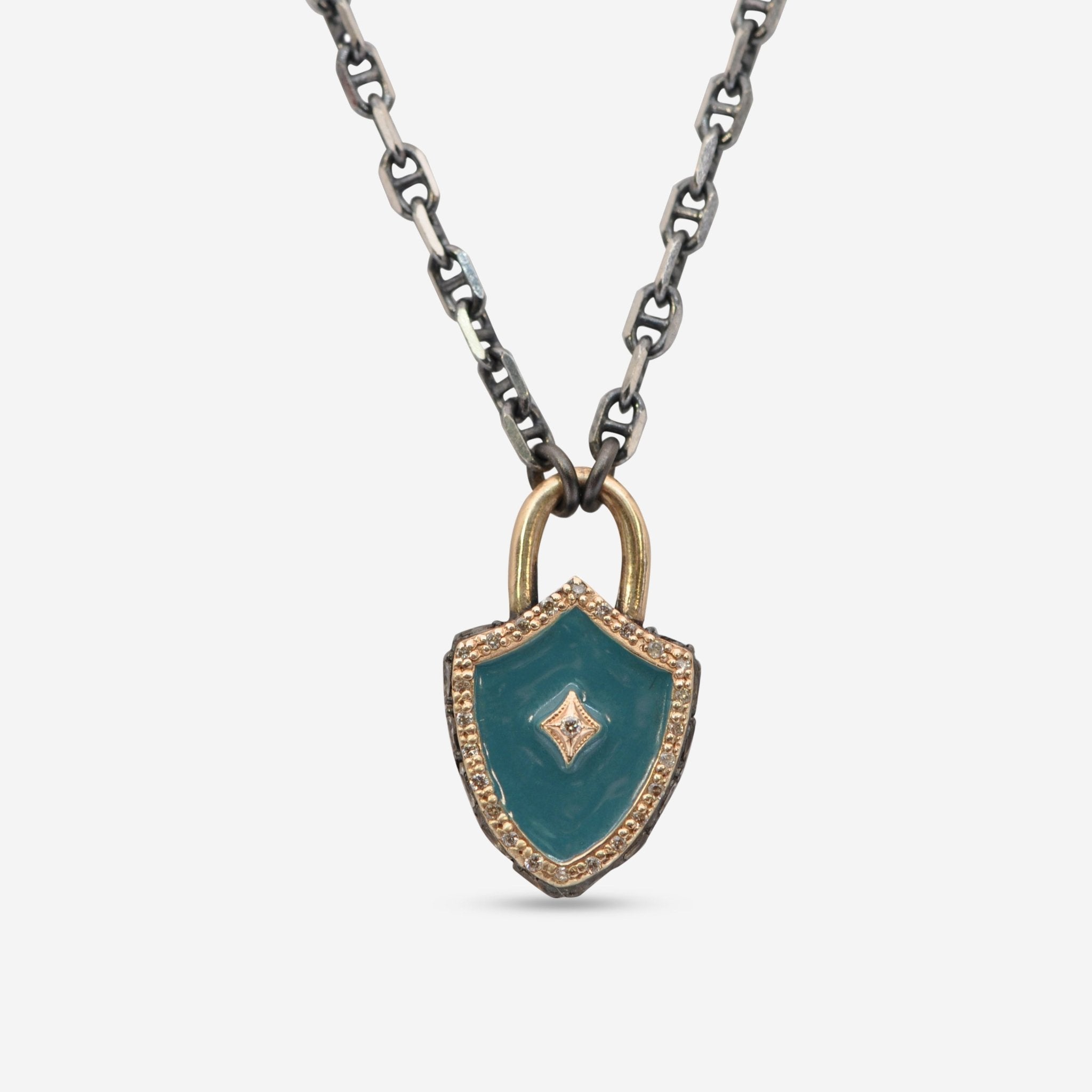 Armenta 14K Rose Gold & Blackened Sterling Silver Teal Enamel Shield Pendant Necklace 18