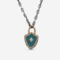 Armenta 14K Rose Gold & Blackened Sterling Silver Teal Enamel Shield Pendant Necklace 18" 19230 - THE SOLIST - Armenta